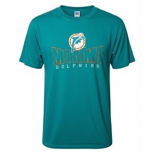 Vintage 90s Miami Dolphins Embroidered Tee-shirt Mens L Teal NFL Russell USA